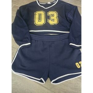 SWS Athletics Womens‎ XL Navy Blue Varsity 03 Cropped Sweatshirt & Shorts Set